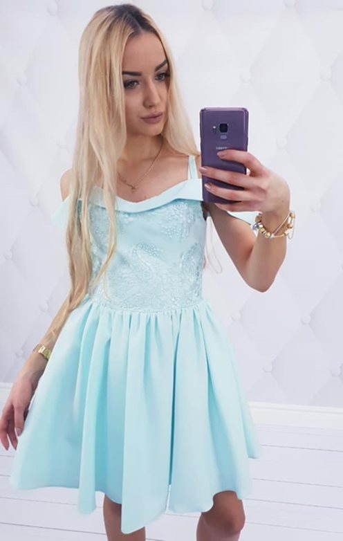 Sukienka hiszpanka koronka dół gładki błękit