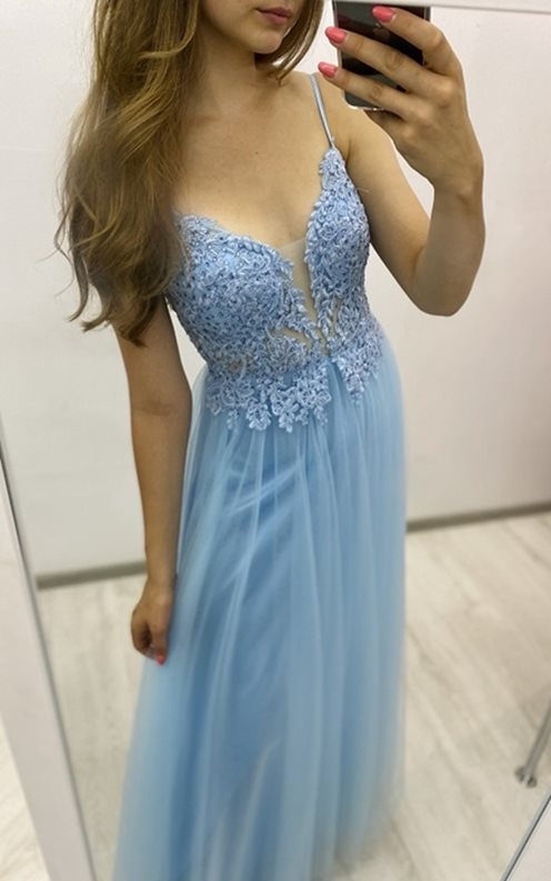 Sukienka tiulowa ozdobna góra cekiny niebieski