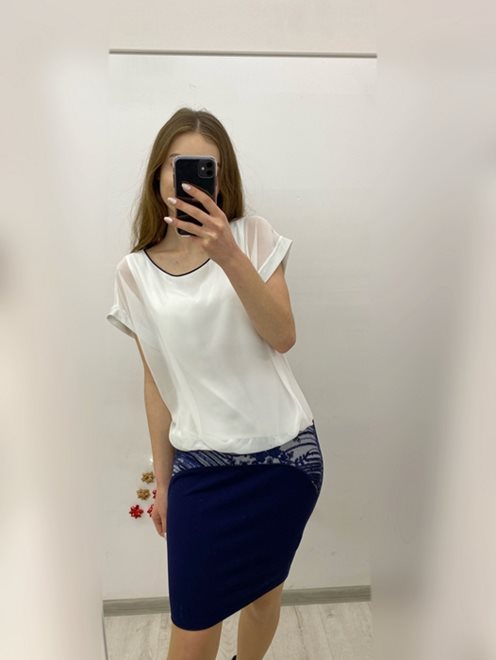 Sukienka z rękawkiem granat -biel