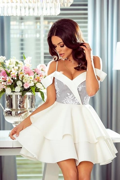 Sukienka falbanki hiszpanka szary-biały