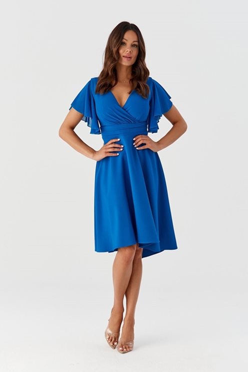 Sukienka asymetryczna pas i rękawek chaber