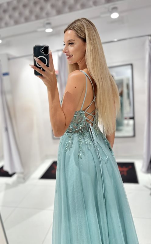 Sukienka długa zdobienia brokat pistacja