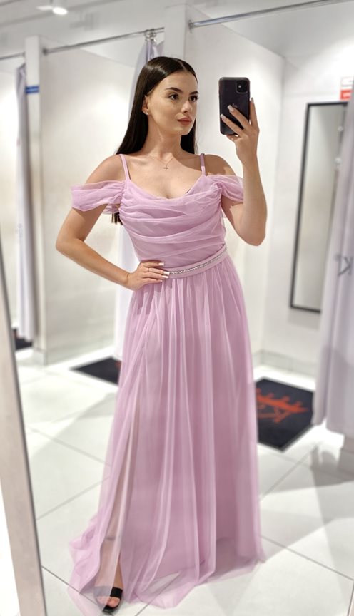 Sukienka długa hiszpanka tiul ozdoba pasek lilia