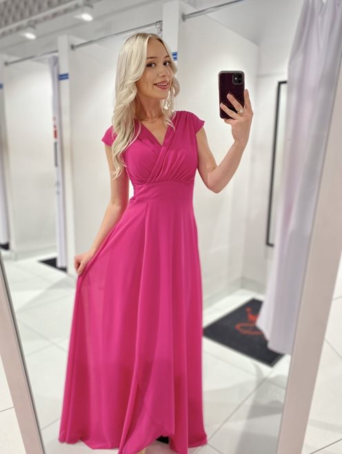 Sukienka długa zwiewna szyfon malina