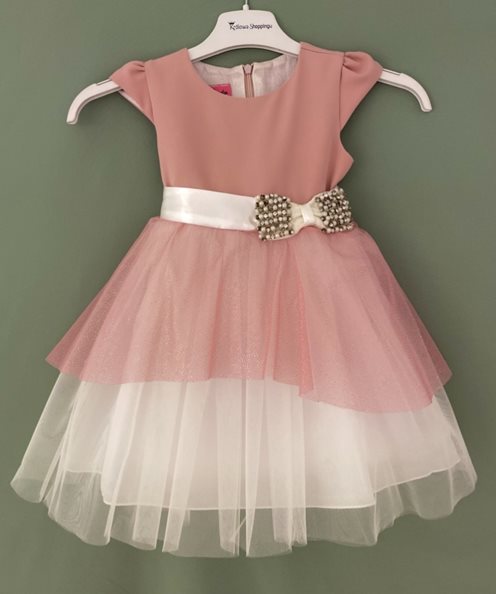 Sukienka dziecięca ozdobna kokarda róż