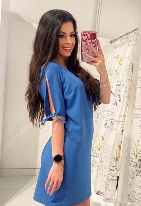 Prosta sukienka kokardki na plecach jeans