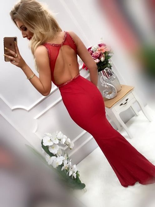 Syrenka długa odkryte plecy bordo