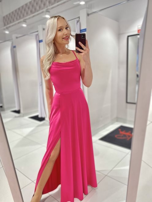 Sukienka długa satynowa wiązana magenta