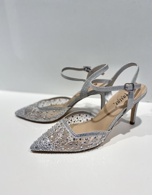 Czółenka na szpilce cekinki srebro