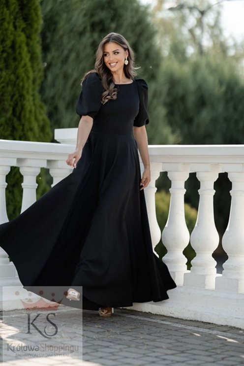 Sukienka długa bufiaste rękawki czerń