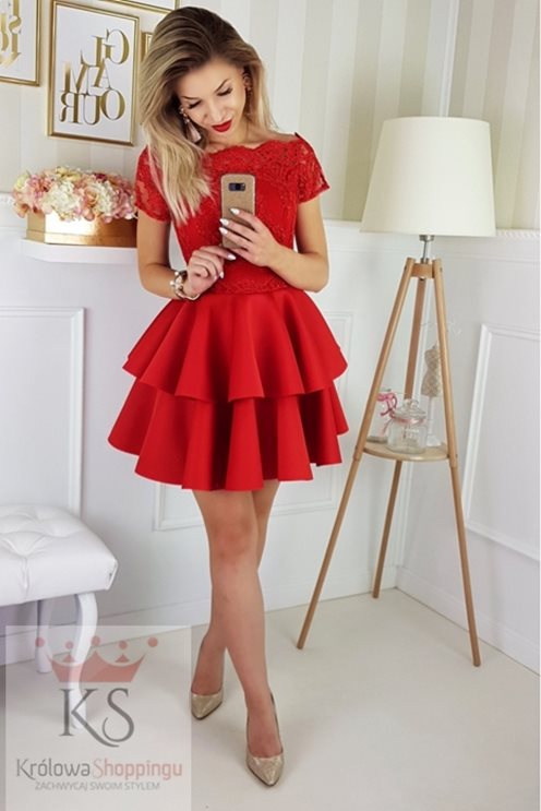 Sukienka falbanki hiszpanka czerwony