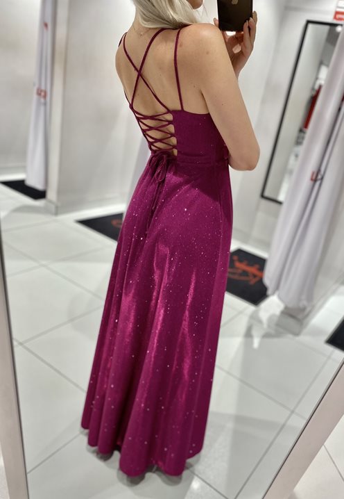 Sukienka długa na ramiączkach wiązana róż