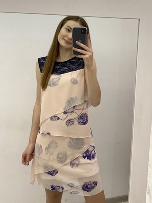 Sukienka falbana kwiaty róże granat