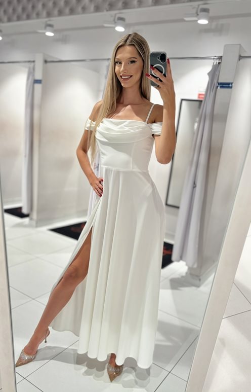 Sukienka długa hiszpanka dekolt woda błysk biel