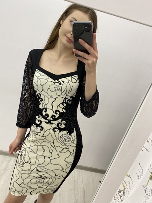 Sukienka ołówkowa brokat beż