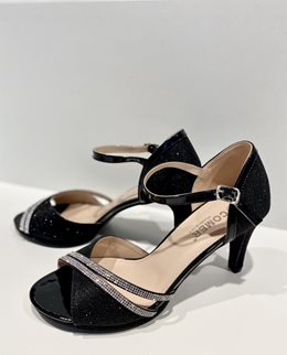 Szpilki brokatowe cyrkonie przód czerń