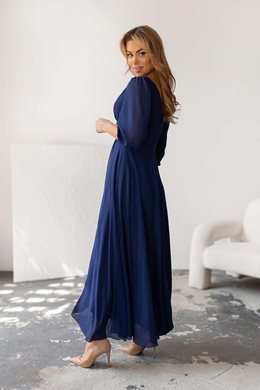 Sukienka długa zwiewna szyfon rękaw 3/4 granat