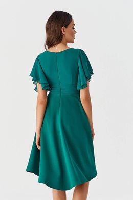 Sukienka asymetryczna pas i rękawek zieleń