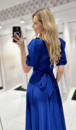 Sukienka długa bufiaste rękawki chaber