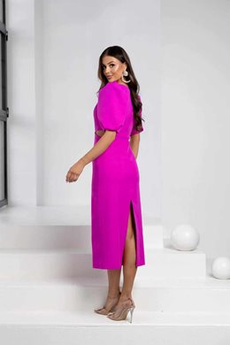 Sukienka midi bufiaste rękawy wycięcia fuksja