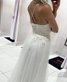 Sukienka długa wyszycia brokat tiul wiązanie biel