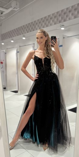 Sukienka długa brokat gorset czerń/zieleń