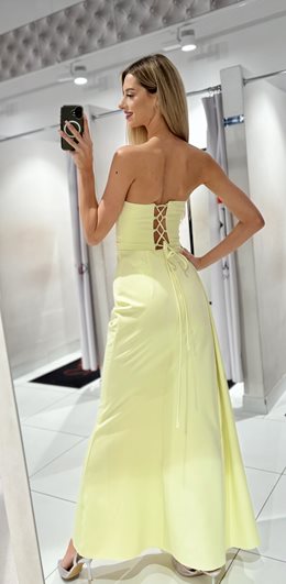 Sukienka długa wiązanie przód marszczenie żółta