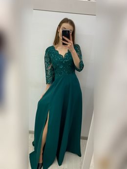 Długa sukienka cekiny rękaw 3/4 zielony