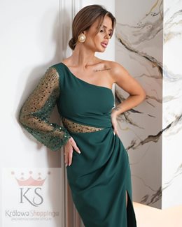 Długa sukienka na jedno ramię cekiny zieleń