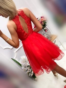 Krótka sukienka tiulowa kwiaty czerwony