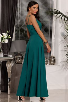 Sukienka na ramiączkach fala dekolt gładka zielona