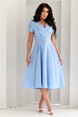 Sukienka midi marszczony rękawek zakładka błękit