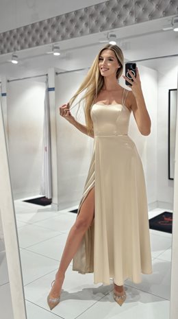 Sukienka długa satyna wiązane plecy złoto