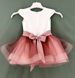 Sukienka dziecięca tiulowa pasek biel/róż