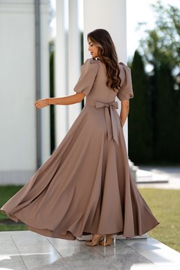 Sukienka długa bufiaste rękawki cappuccino