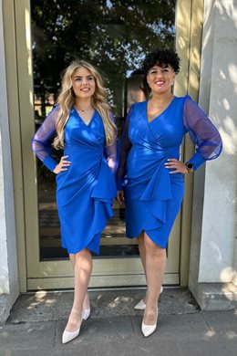 Sukienka krótka tiulowy rękawek marszczenia chaber