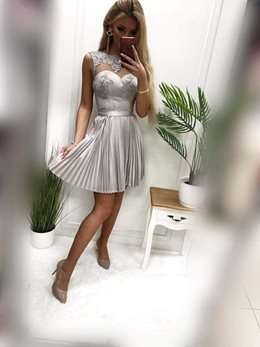 Sukienka koronka plisowana spódnica szary