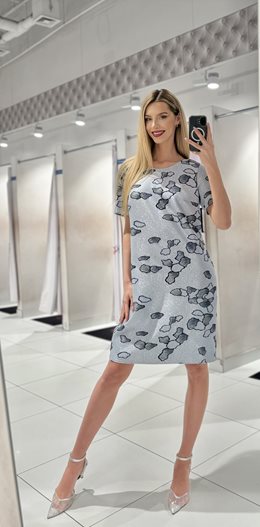 Sukienka krótka rękawek połysk szary