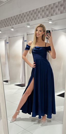 Sukienka długa hiszpanka dekolt woda błysk granat