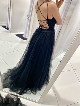 Sukienka długa tiul koronka wiązanie tył czerń