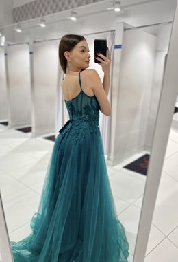 Sukienka długa gorset tiul błysk zieleń