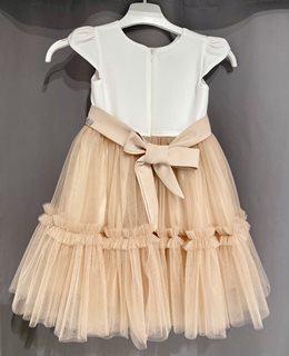 Sukienka dziecięca rozłożysty tiulowy dół biel/beż