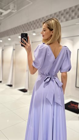 Sukienka długa bufiaste rękawki fiołkowy