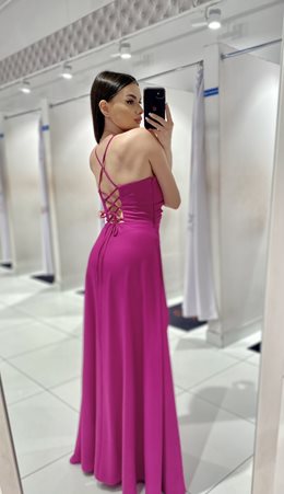 Sukienka długa na ramiączkach wiązana błysk fiolet