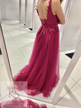 Sukienka długa tiulowa gorset koronka fuksja