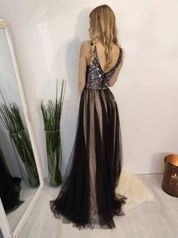 Długa sukienka tiulowa cekiny czarny