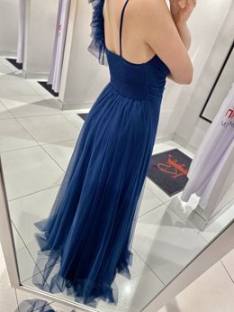 Długa sukienka ramiączka falbana granat