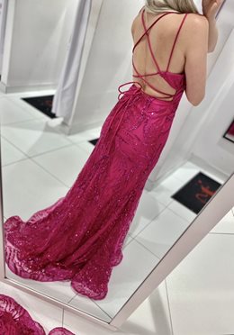 Sukienka długa wzór brokat z cekinami fuksja