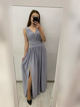 sukienka długa grube ramiączka pas szara