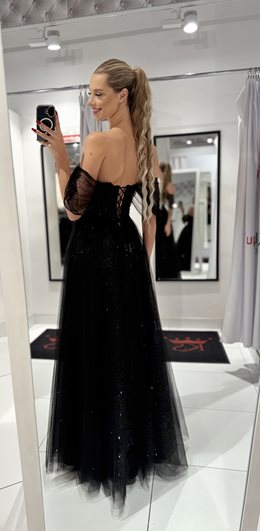 Sukienka długa tiulowa opadające rękawki czerń